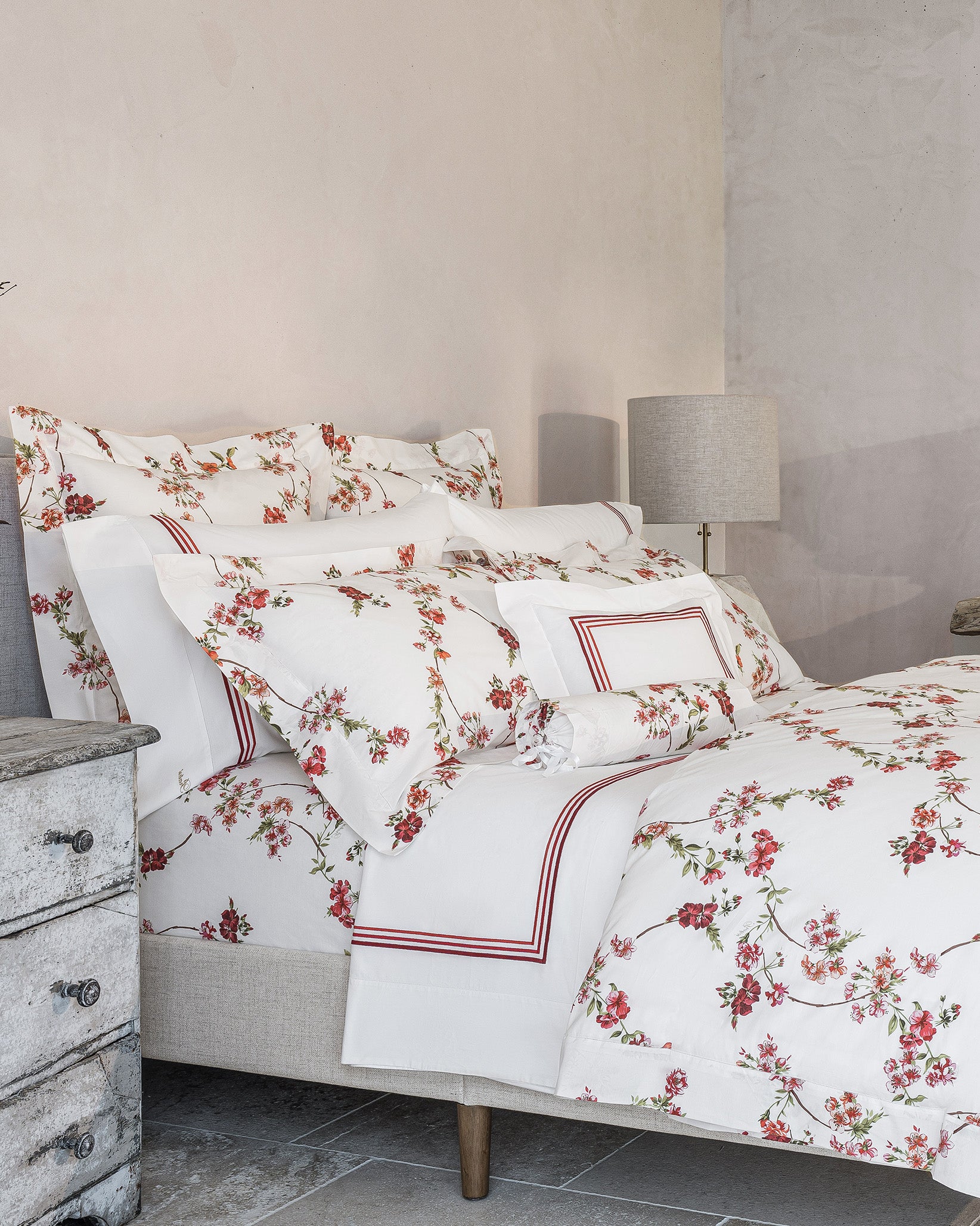 Fresia bed side angle in scarlet