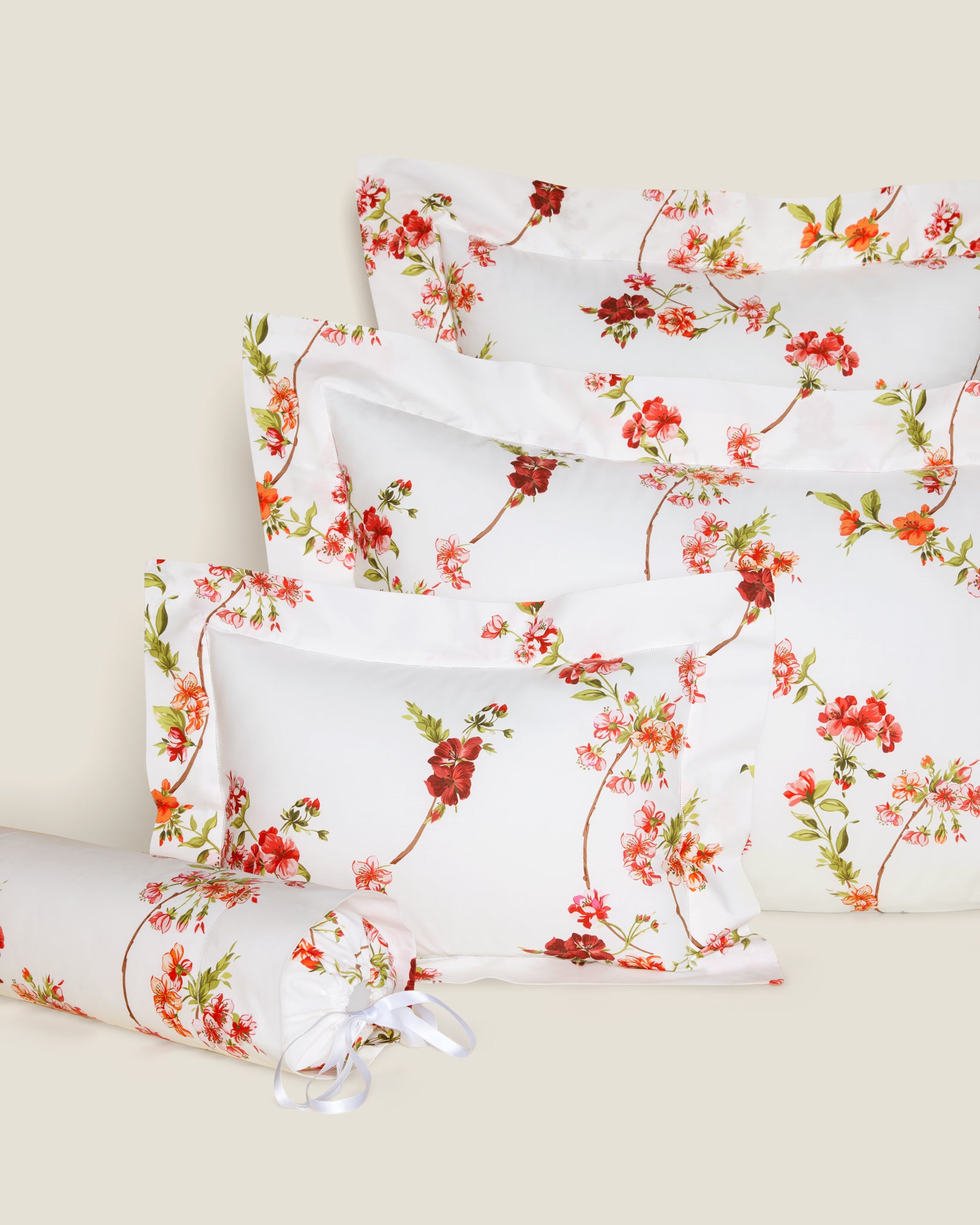 Fresia queen, standard, boudoir and neckroll sham in scarlet