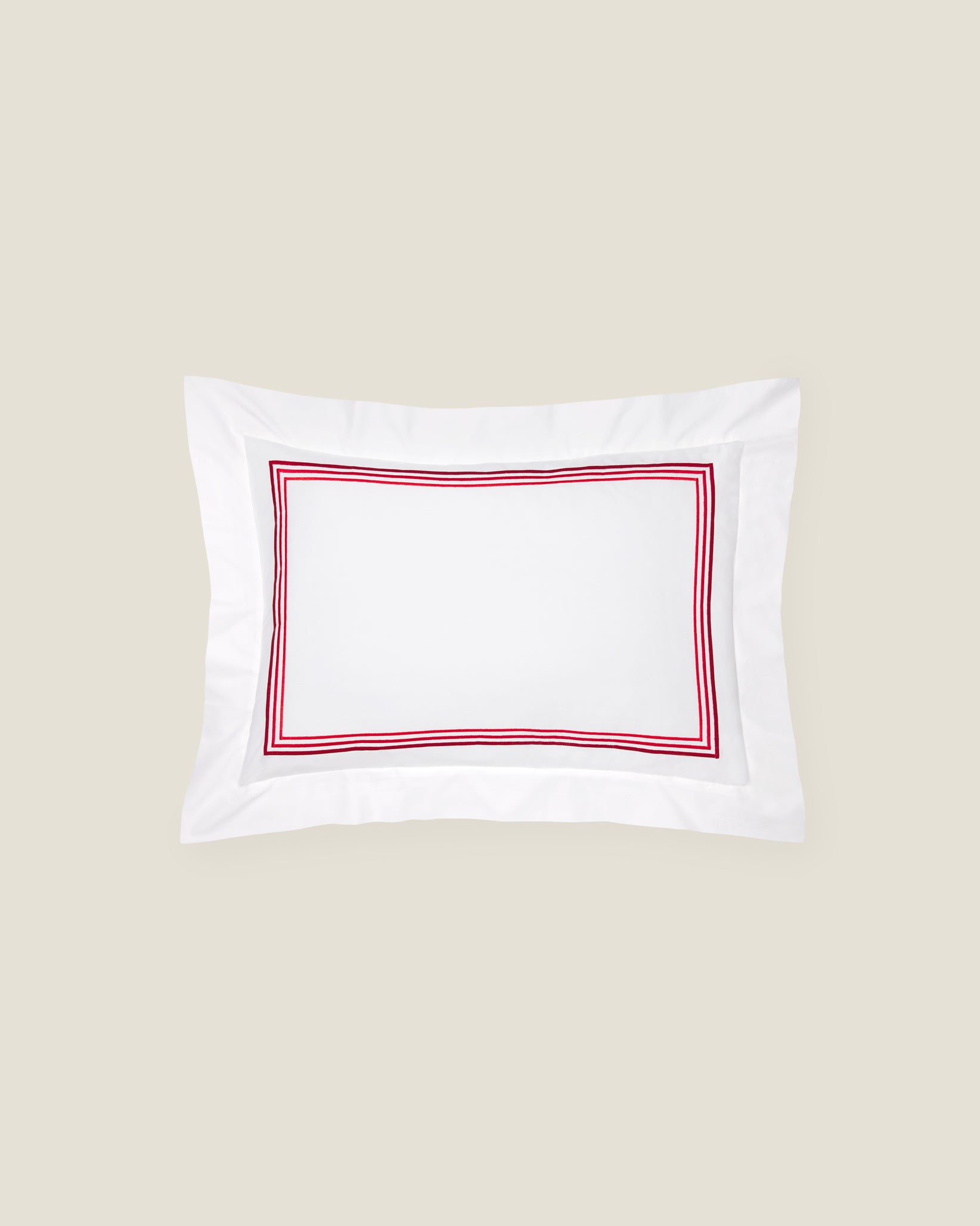 Tre Righe Ombre queen sham in white/scarlet