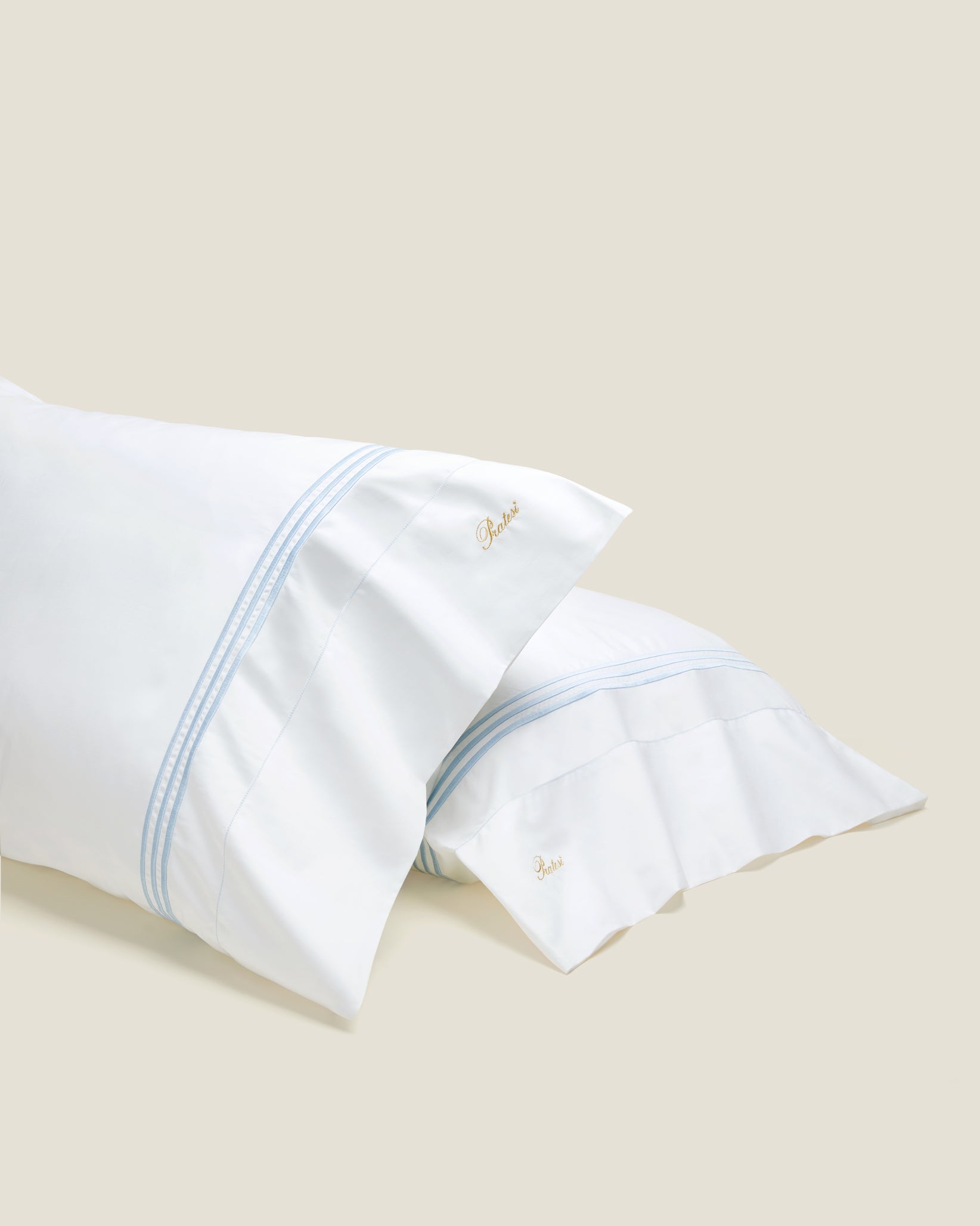 Tre Righe Pillowcase pair in white/medium blue