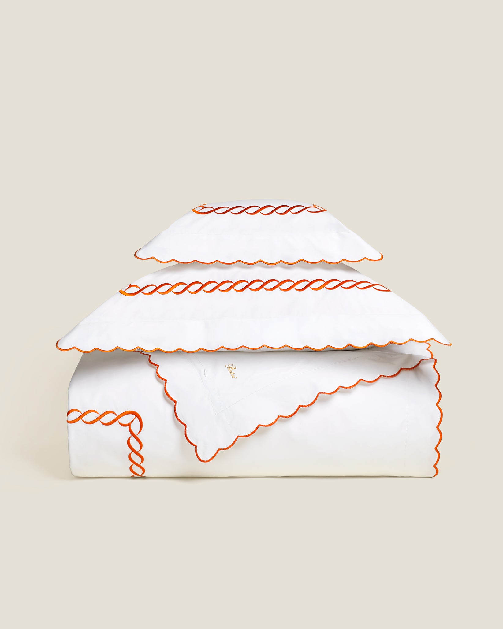 Treccia white/orange duvet cover stack