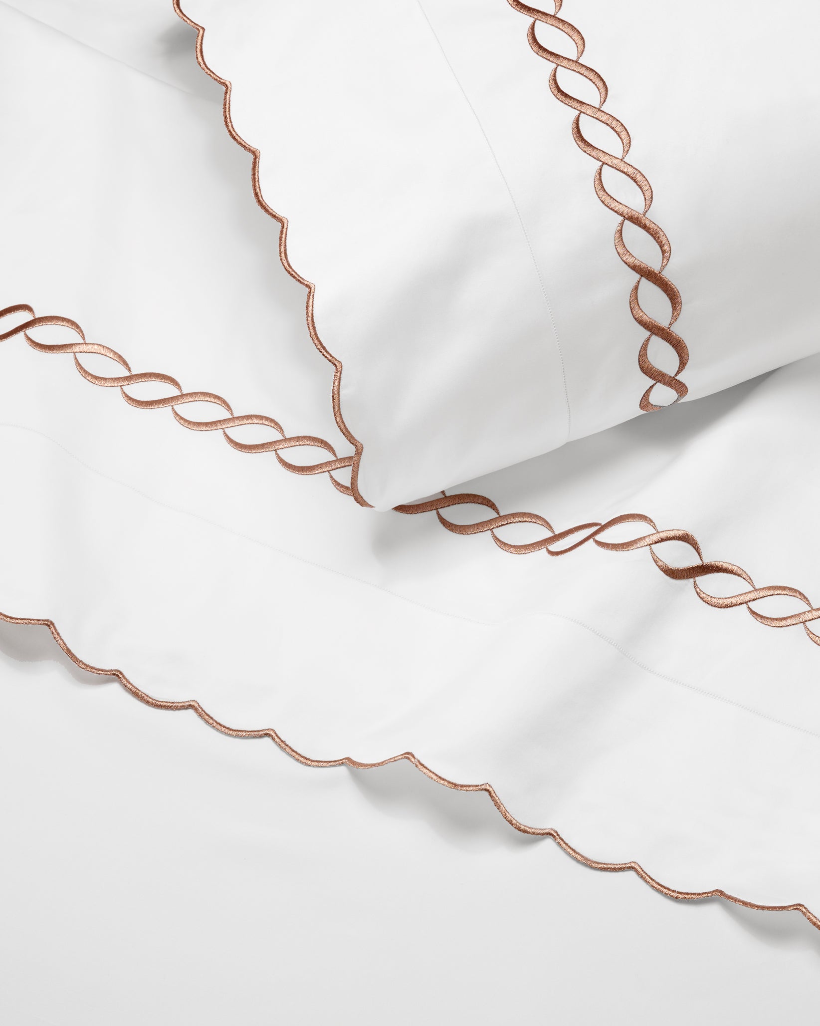 Treccia Splendore white/rose gold pillowcase and flat sheet