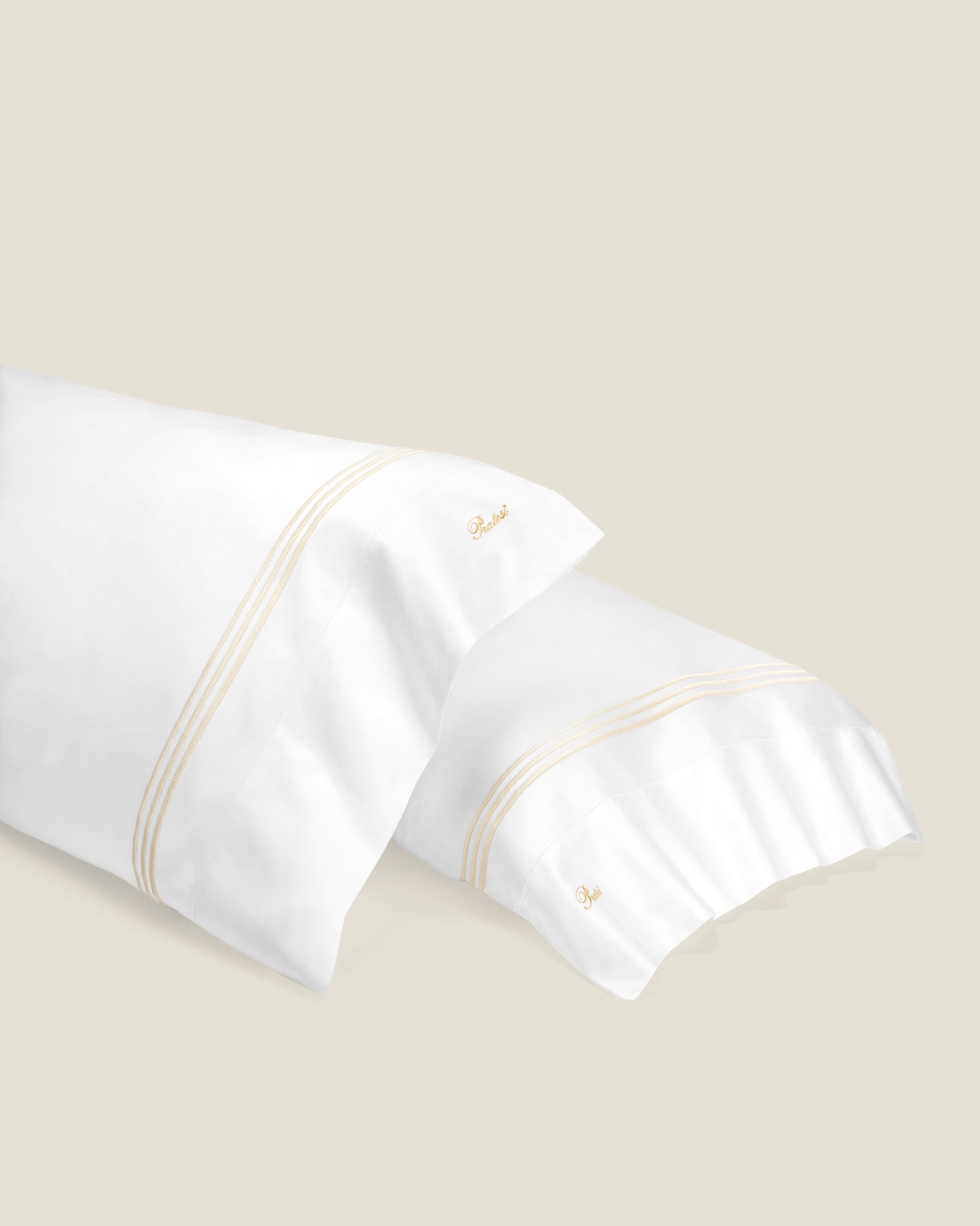Tre Righe Splendore white/beige pillowcase pair