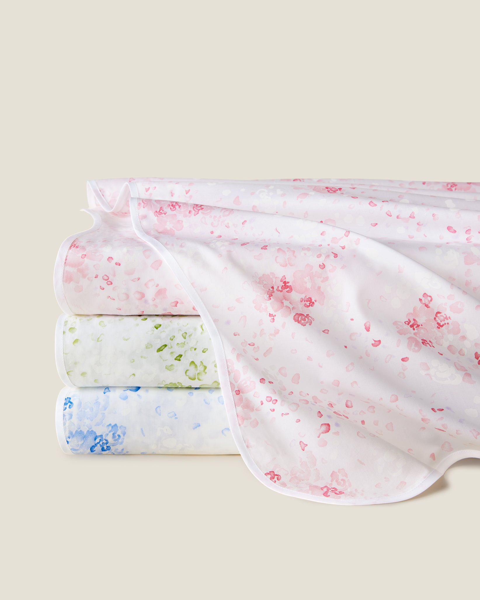 M'ama non M'ama flat sheet stack in pink, fern and medium blue